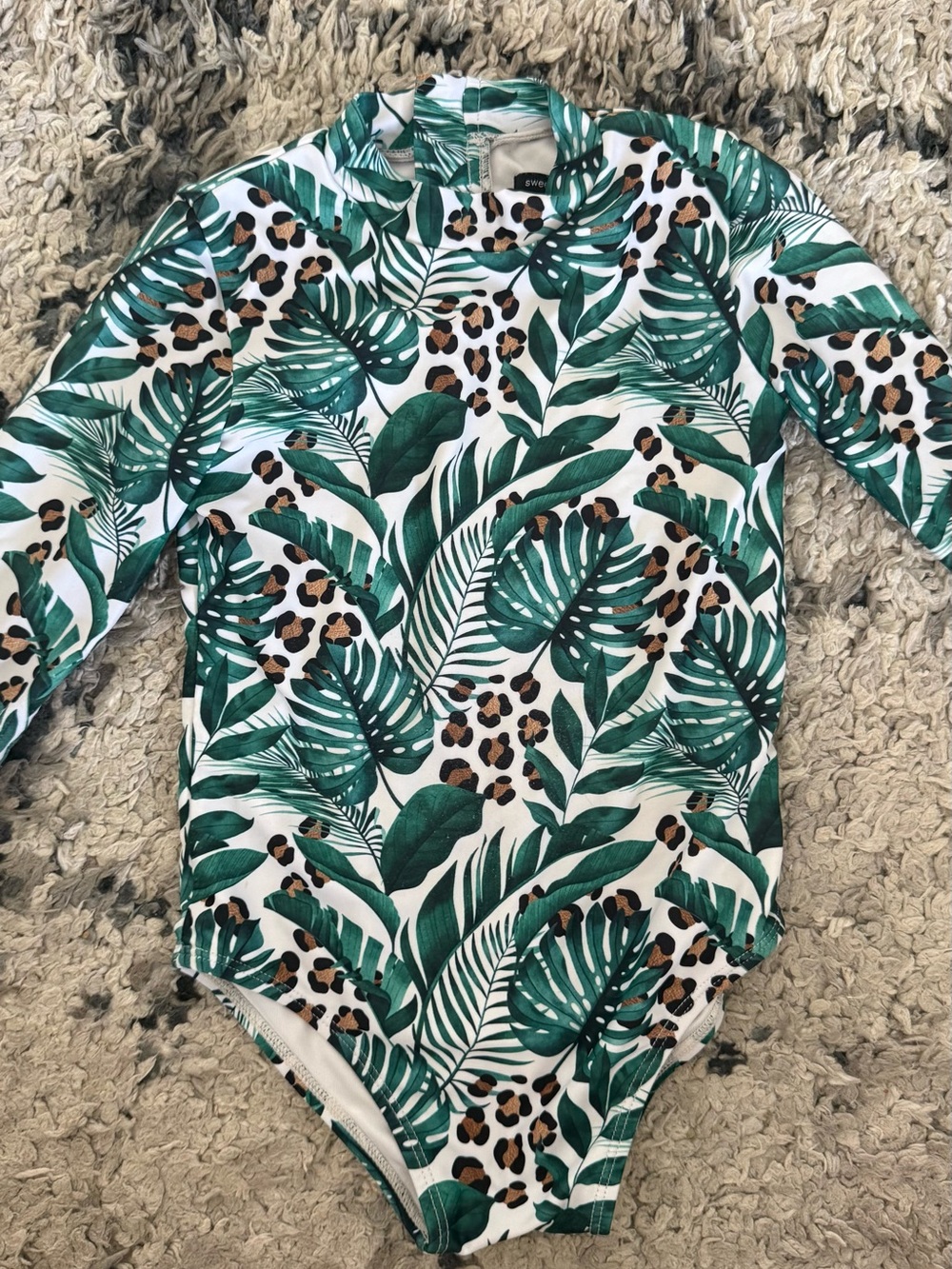 SweetHoney Green Leaf & Leopard Print Kids One-Piece Swim